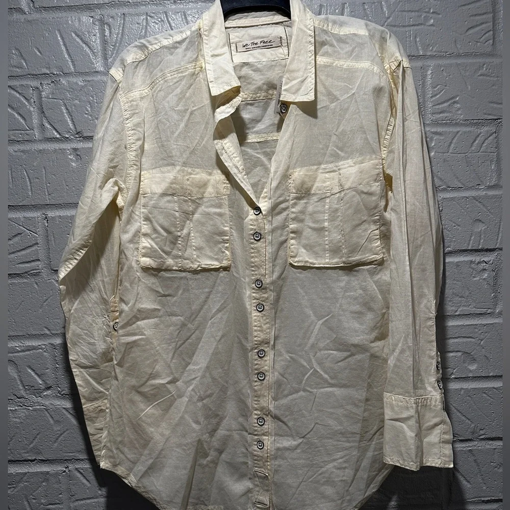 New Free People Sheer Luck Shirt In Bone Size Small